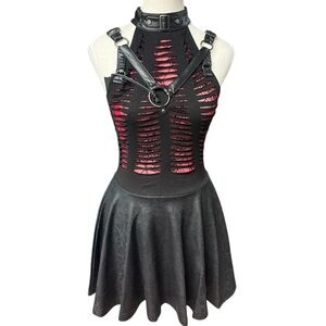 NWT PUNK RAVE Black Shredded halter skater dress